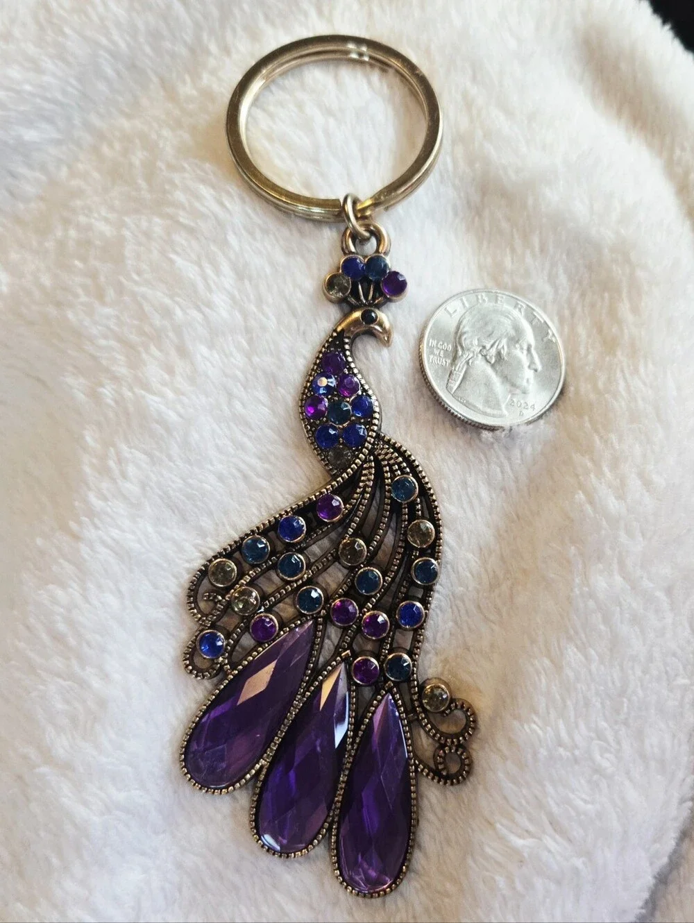Purple Peacock Crystal Keychain Pendant - Women Accessories